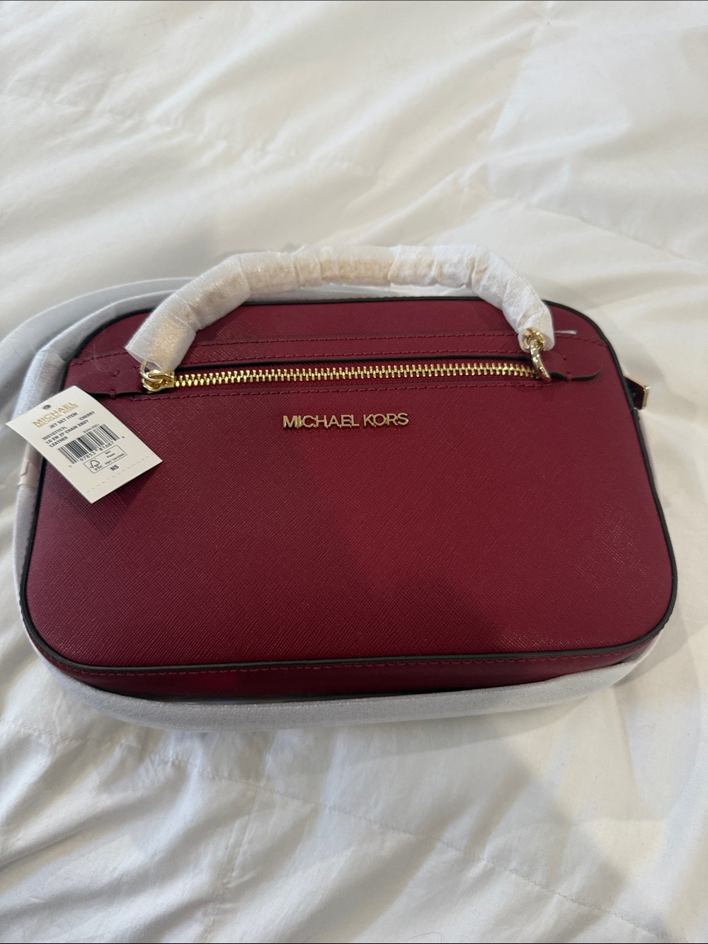Michael Kors Wine Saffiano Leather Crossbody with Gold Hardware